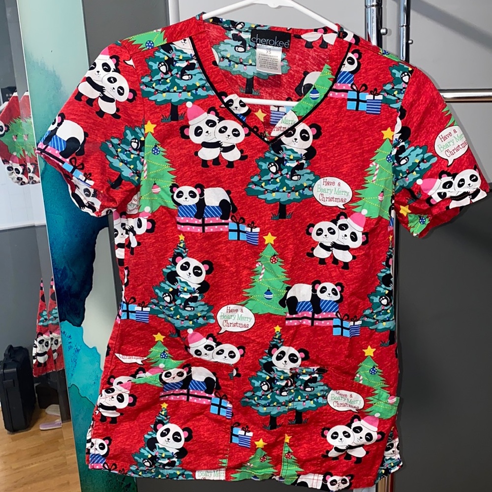 Cherokee XS Christmas Scrub Top